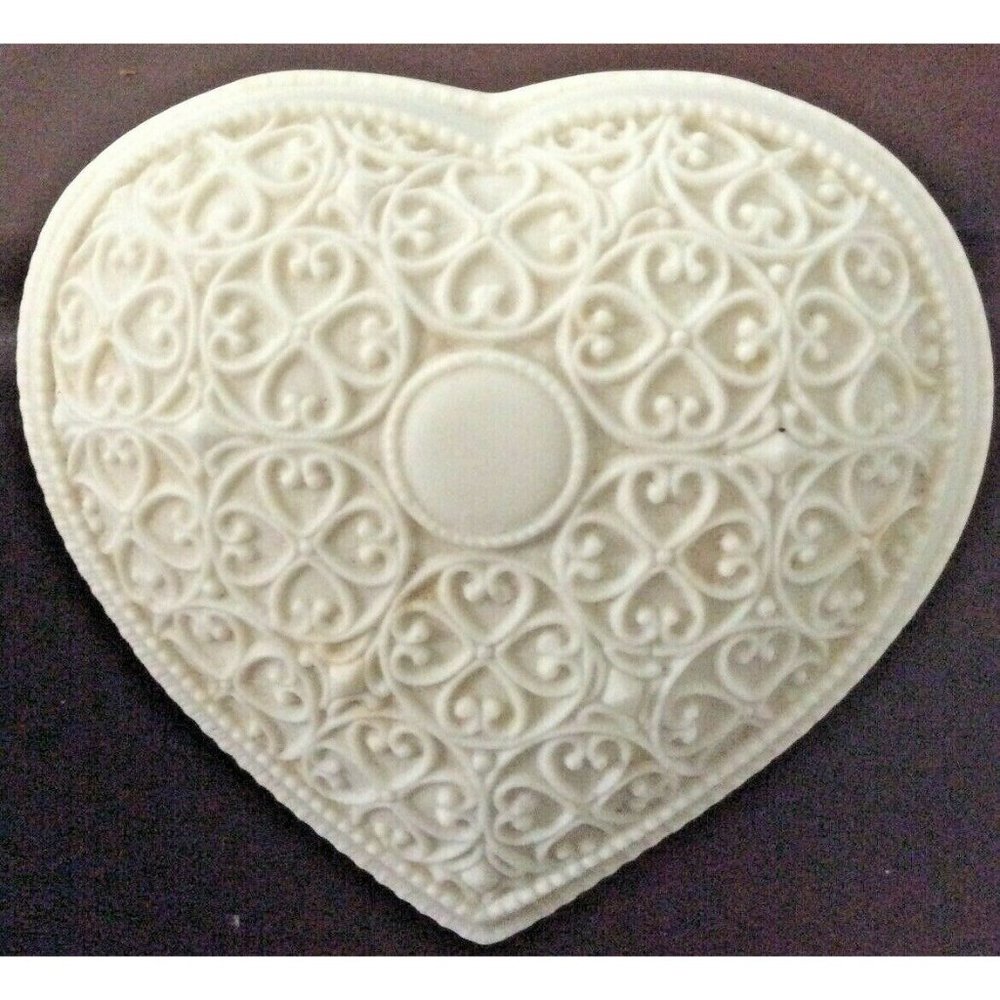 3” Heart Dish Delicate Ivory Colored Porcelain Bisque Trinket Ring Box
